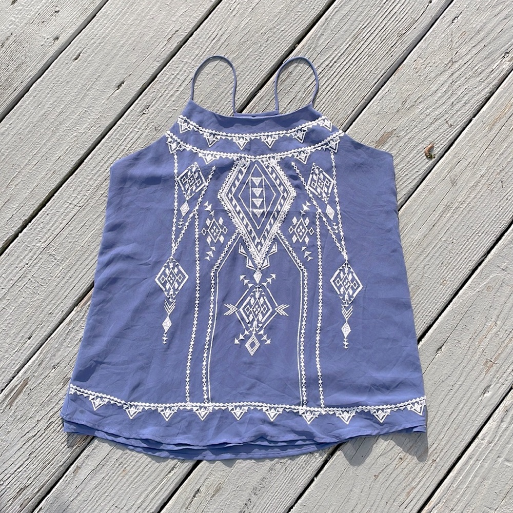 Blue and white bohemian tank